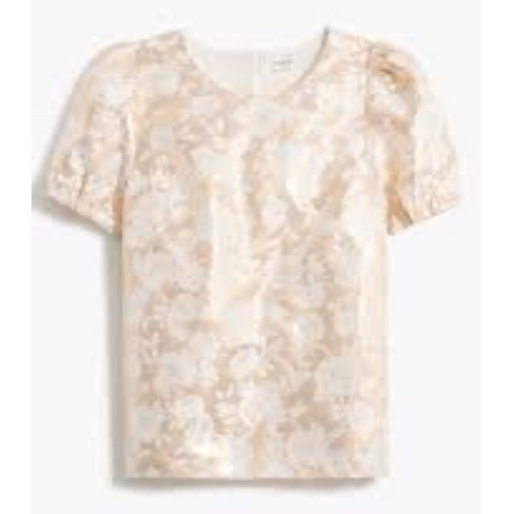 J.Crew S White Gold Brocade Top Puff SleeveParty Evening Glamour Metallic